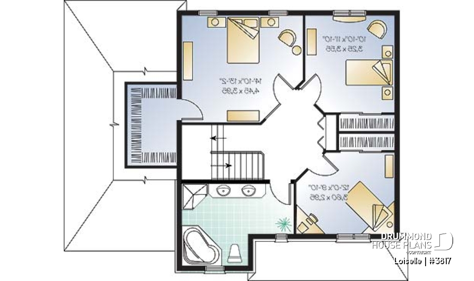 2nd level - English European cottage house plan, 3 bedrooms, large master suite, laundry on main - Loiselle