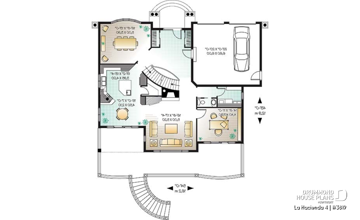 1st level - 4 bedroom Mediteranean house plan, 4 beds, 4 baths, large deck, master suite with fireplace &amp; balcony - La Hacienda 4