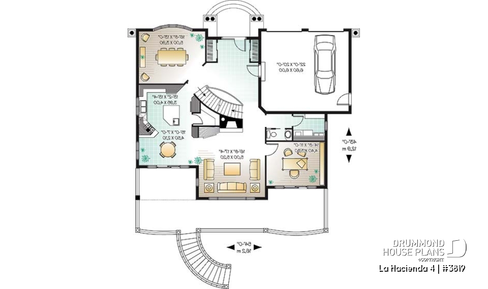 1st level - 4 bedroom Mediteranean house plan, 4 beds, 4 baths, large deck, master suite with fireplace &amp; balcony - La Hacienda 4