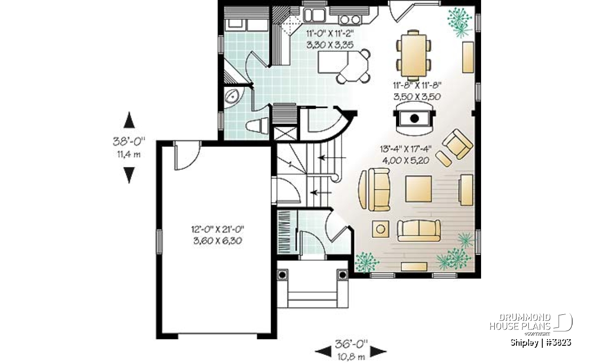 1st level - Beautiful american house plan, 3 bedrooms, see-thru fireplace, great master suite, kitchen with pantry - Shipley