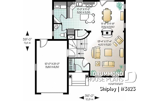 1st level - Beautiful american house plan, 3 bedrooms, see-thru fireplace, great master suite, kitchen with pantry - Shipley