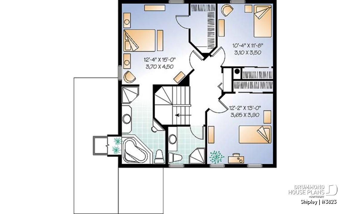 2nd level - Beautiful american house plan, 3 bedrooms, see-thru fireplace, great master suite, kitchen with pantry - Shipley