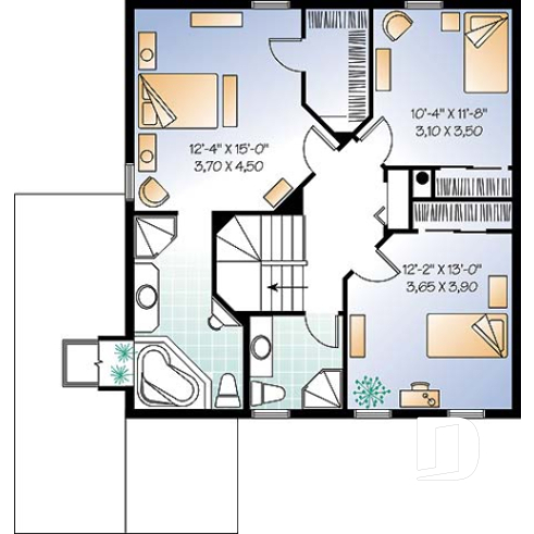 2nd level - Beautiful american house plan, 3 bedrooms, see-thru fireplace, great master suite, kitchen with pantry - Shipley