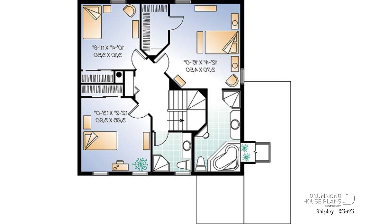 2nd level - Beautiful american house plan, 3 bedrooms, see-thru fireplace, great master suite, kitchen with pantry - Shipley