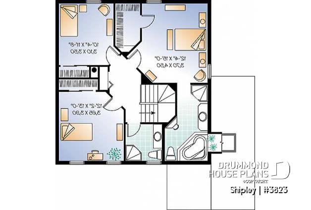 2nd level - Beautiful american house plan, 3 bedrooms, see-thru fireplace, great master suite, kitchen with pantry - Shipley