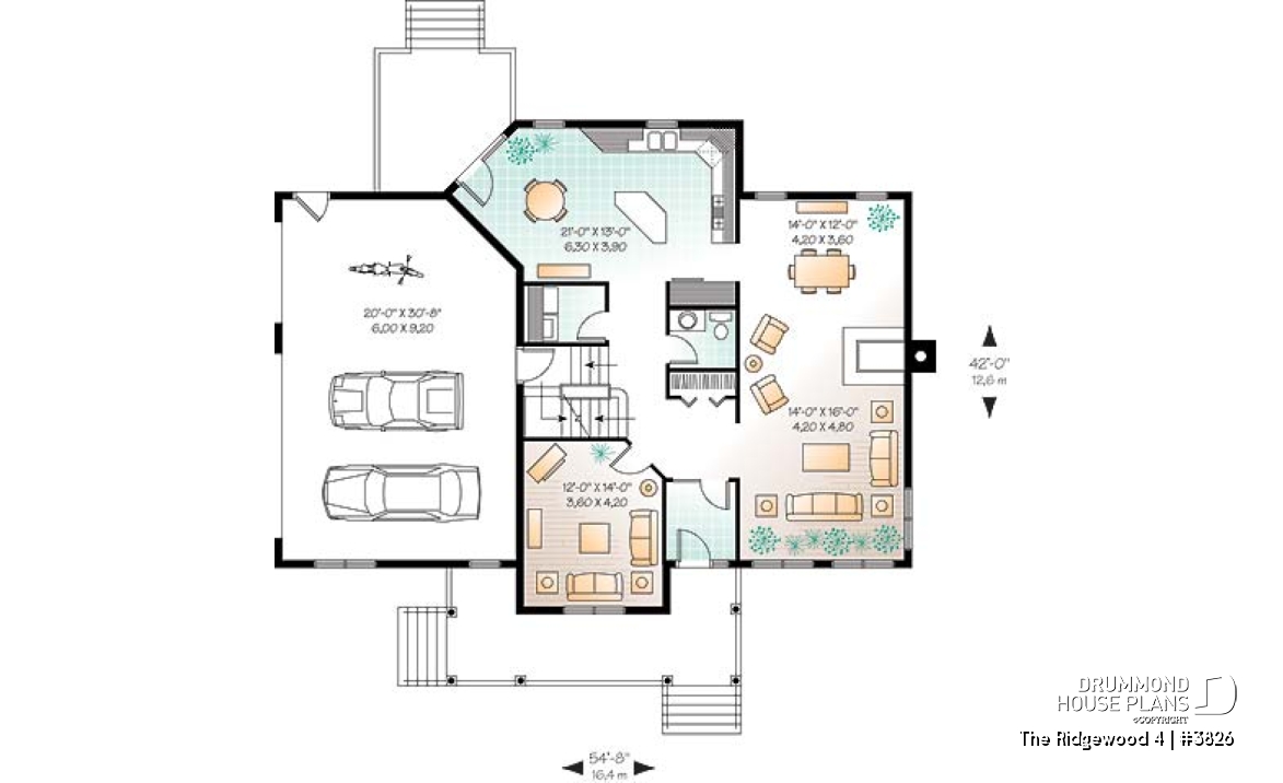 1st level - 3 to 4 bedroom Country house plan, 3-car garage, home office, formal dining and living room - The Ridgewood 4