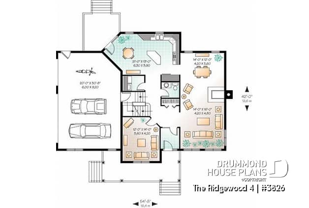 1st level - 3 to 4 bedroom Country house plan, 3-car garage, home office, formal dining and living room - The Ridgewood 4
