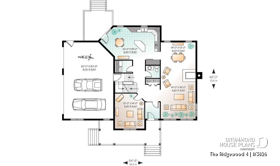 1st level - 3 to 4 bedroom Country house plan, 3-car garage, home office, formal dining and living room - The Ridgewood 4