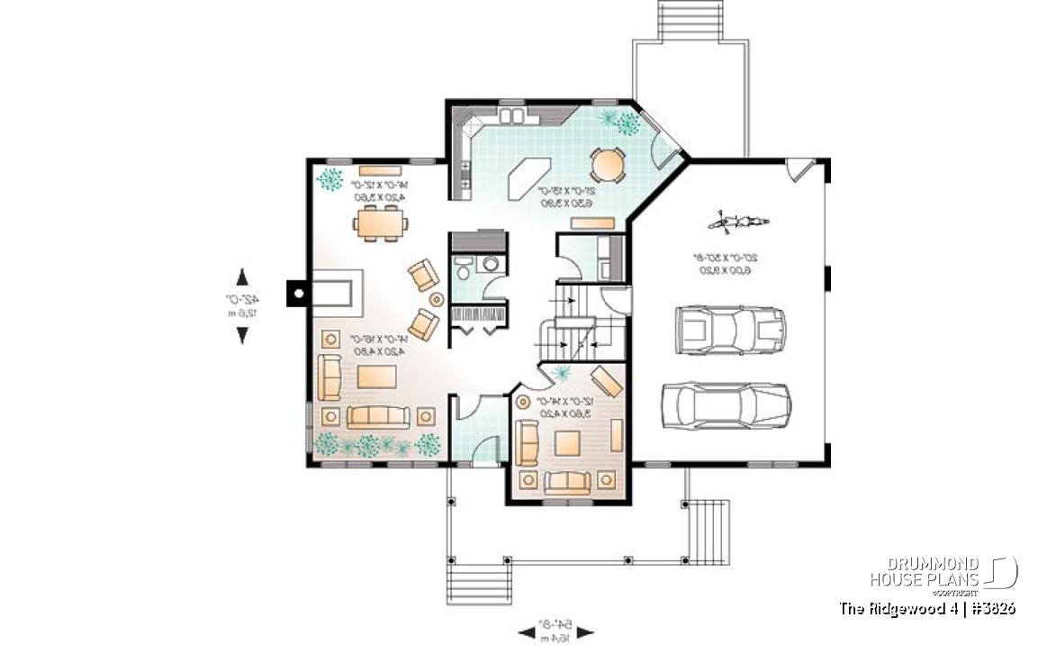 1st level - 3 to 4 bedroom Country house plan, 3-car garage, home office, formal dining and living room - The Ridgewood 4