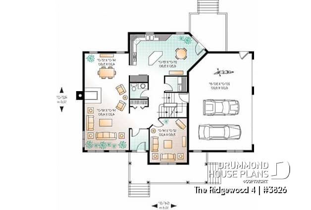 1st level - 3 to 4 bedroom Country house plan, 3-car garage, home office, formal dining and living room - The Ridgewood 4