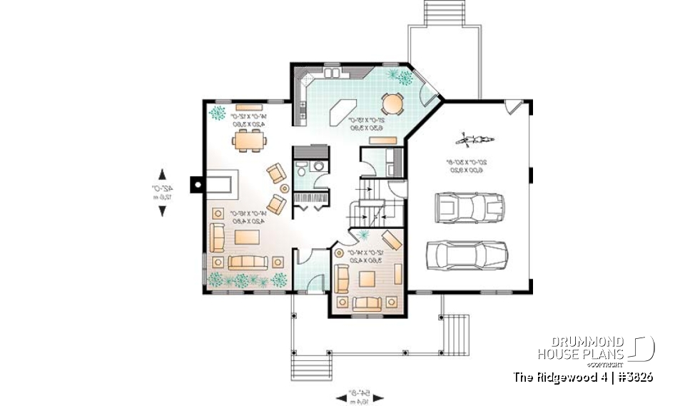1st level - 3 to 4 bedroom Country house plan, 3-car garage, home office, formal dining and living room - The Ridgewood 4