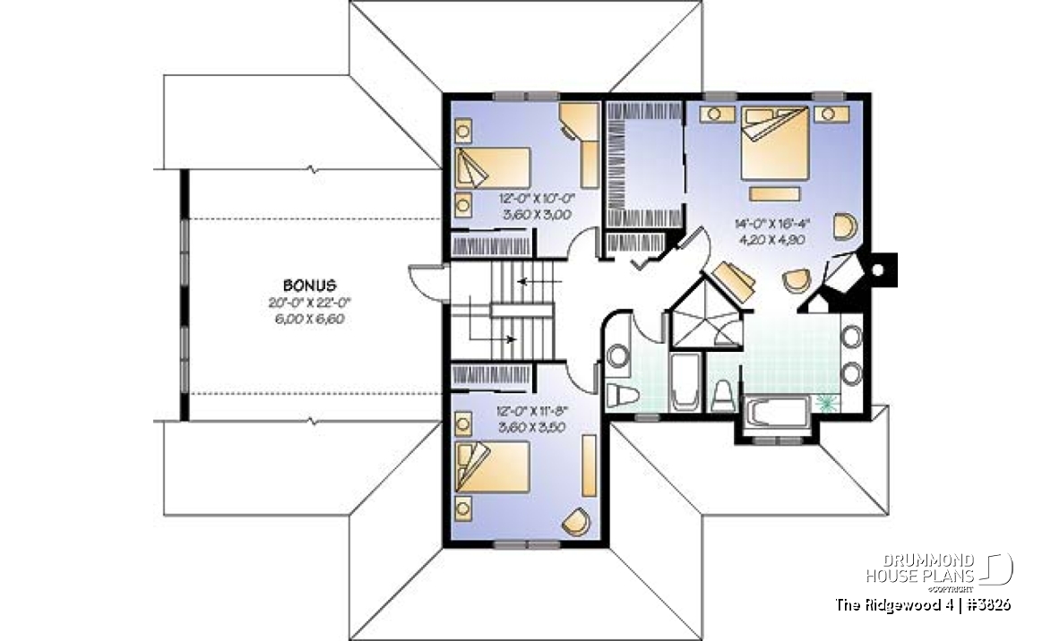 2nd level - 3 to 4 bedroom Country house plan, 3-car garage, home office, formal dining and living room - The Ridgewood 4