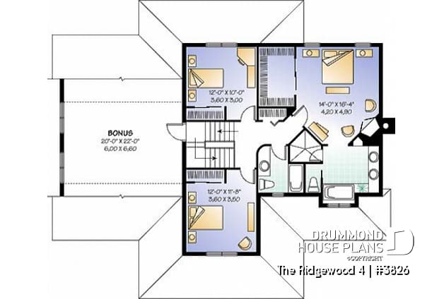 2nd level - 3 to 4 bedroom Country house plan, 3-car garage, home office, formal dining and living room - The Ridgewood 4