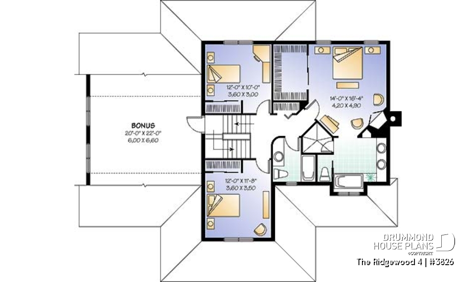 2nd level - 3 to 4 bedroom Country house plan, 3-car garage, home office, formal dining and living room - The Ridgewood 4