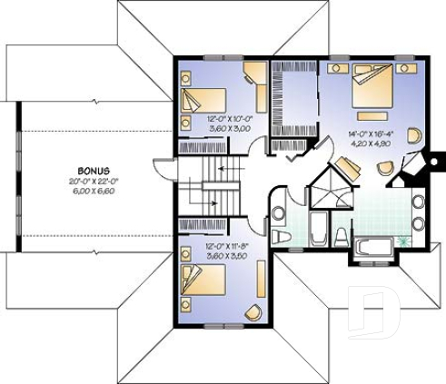 2nd level - 3 to 4 bedroom Country house plan, 3-car garage, home office, formal dining and living room - The Ridgewood 4