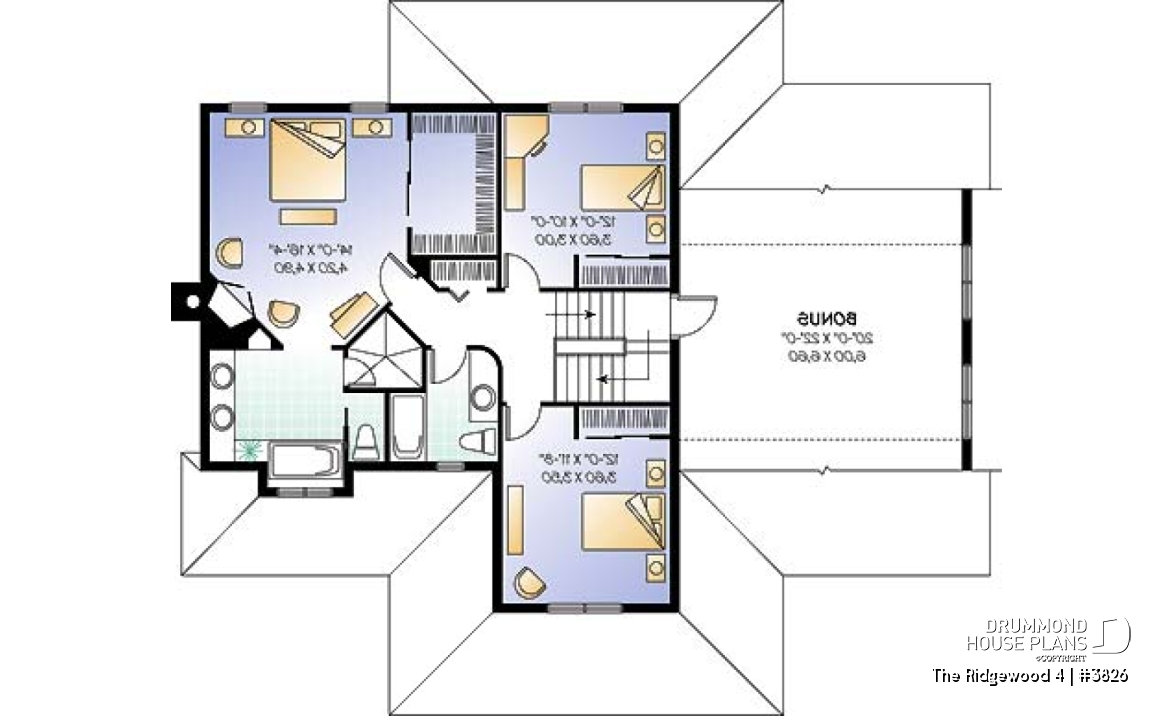 2nd level - 3 to 4 bedroom Country house plan, 3-car garage, home office, formal dining and living room - The Ridgewood 4