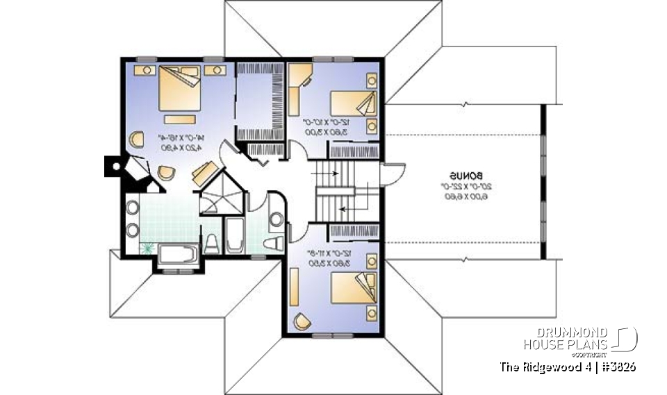 2nd level - 3 to 4 bedroom Country house plan, 3-car garage, home office, formal dining and living room - The Ridgewood 4