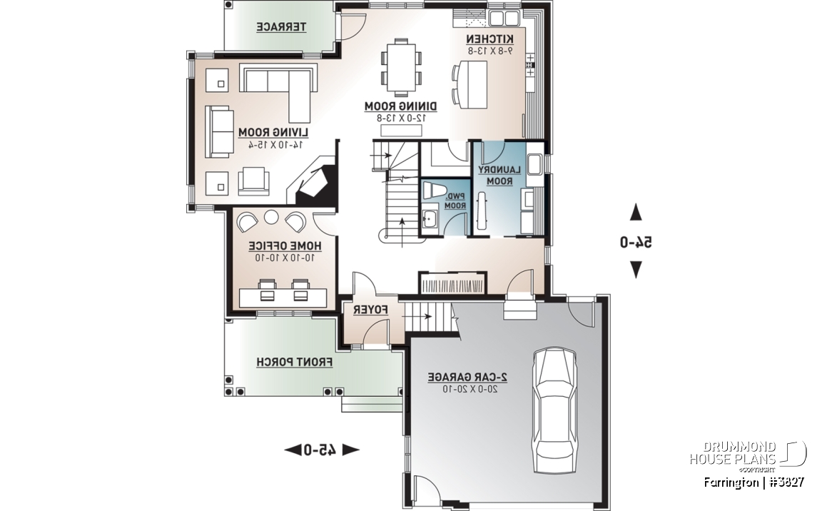 1st level - Luxury Traditional house plan, 4 bedrooms + bonus space, home office, corner fireplace, pantry, 2-car garage - Farrington