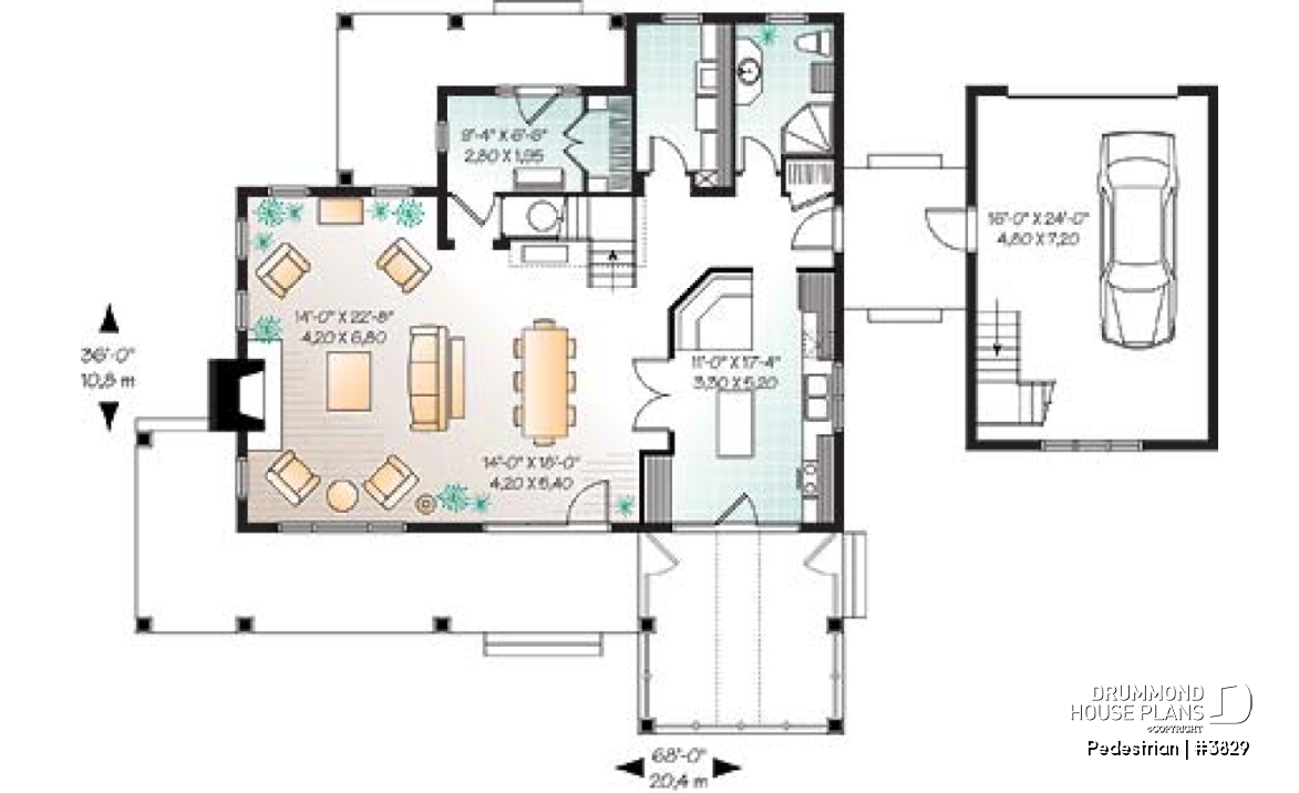 1st level - 4 bedroom lakefront home design, open floor concept, 9' ceiling, screened in porch, 2-car garage - Pedestrian