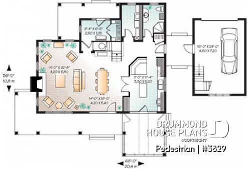 1st level - 4 bedroom lakefront home design, open floor concept, 9' ceiling, screened in porch, 2-car garage - Pedestrian