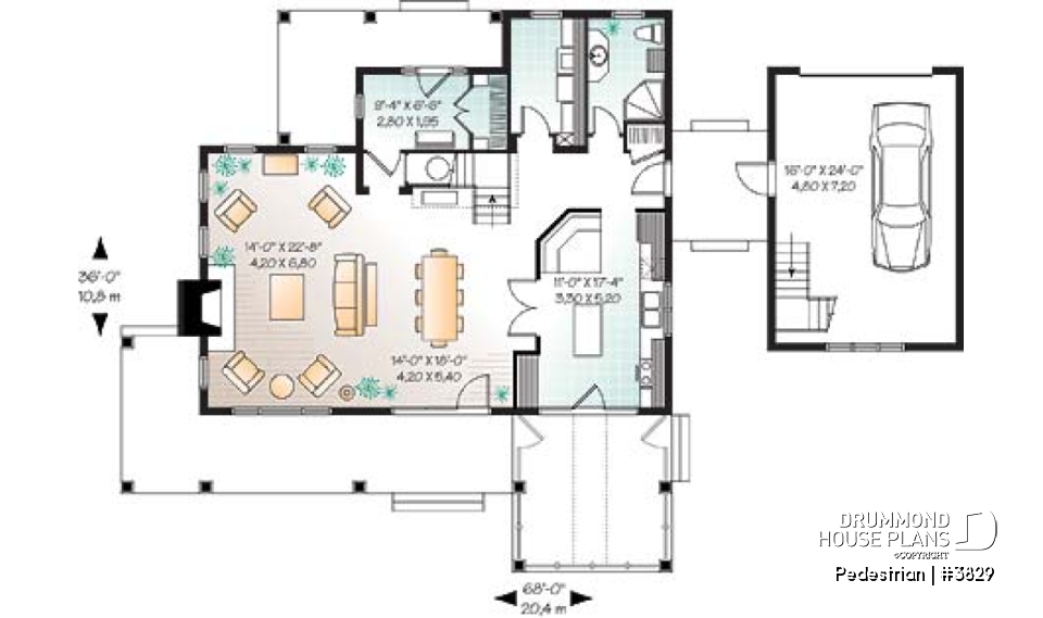 1st level - 4 bedroom lakefront home design, open floor concept, 9' ceiling, screened in porch, 2-car garage - Pedestrian