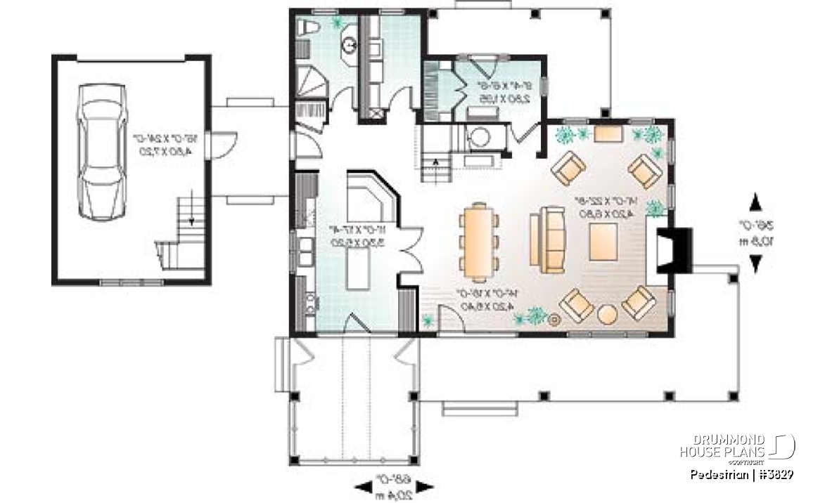 1st level - 4 bedroom lakefront home design, open floor concept, 9' ceiling, screened in porch, 2-car garage - Pedestrian