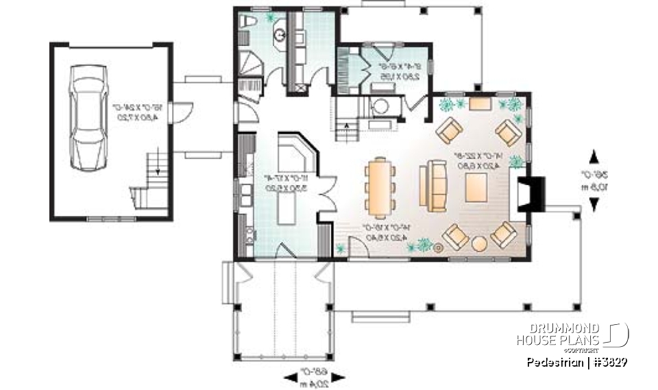 1st level - 4 bedroom lakefront home design, open floor concept, 9' ceiling, screened in porch, 2-car garage - Pedestrian