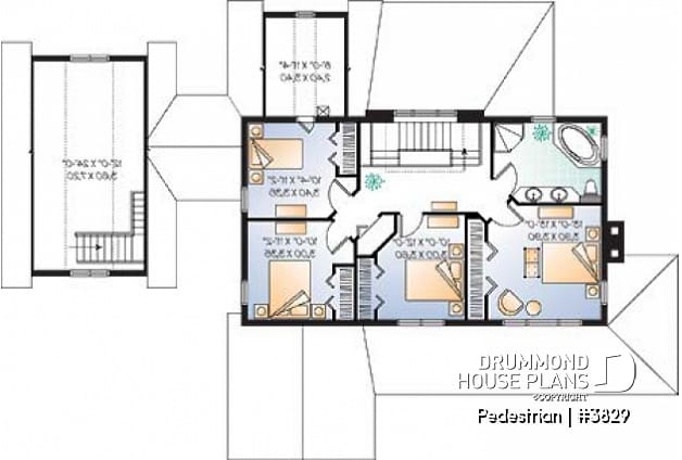 2nd level - 4 bedroom lakefront home design, open floor concept, 9' ceiling, screened in porch, 2-car garage - Pedestrian
