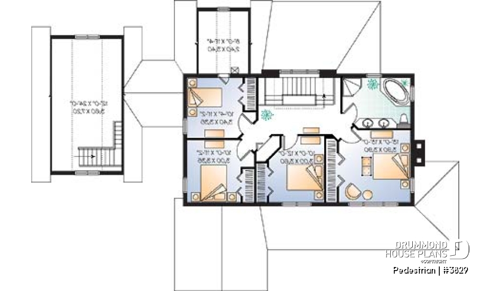 2nd level - 4 bedroom lakefront home design, open floor concept, 9' ceiling, screened in porch, 2-car garage - Pedestrian