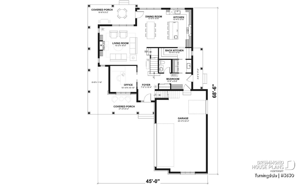 1st level - Traditional home with wraparound porch, 4 bedrooms, 2+ car garage, home office, large bonus space - Turningdale