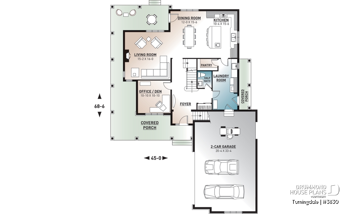 1st level - Traditional home with wraparound porch, 4 bedrooms, 2+ car garage, home office, large bonus space - Turningdale