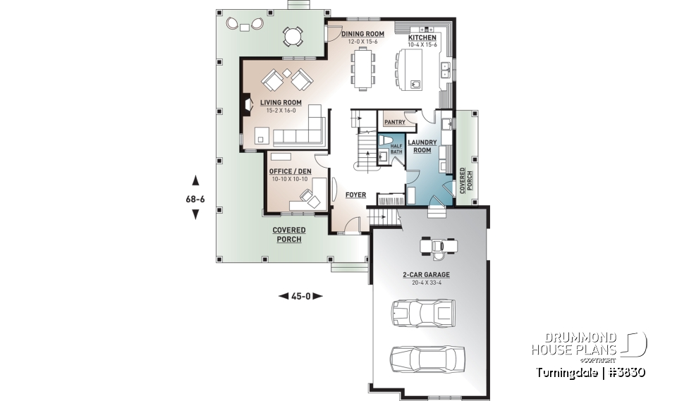 1st level - Traditional home with wraparound porch, 4 bedrooms, 2+ car garage, home office, large bonus space - Turningdale