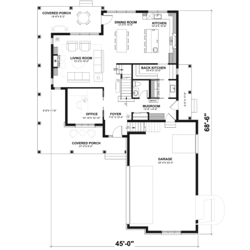1st level - Traditional home with wraparound porch, 4 bedrooms, 2+ car garage, home office, large bonus space - Turningdale