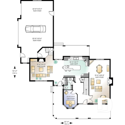 1st level - Farmhouse style home plan, 9' ceiling, large bonus area, 3-car garage, 3 bedrooms, 9' ceiling on main floor - Pelusa