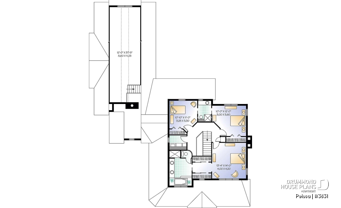 2nd level - Farmhouse style home plan, 9' ceiling, large bonus area, 3-car garage, 3 bedrooms, 9' ceiling on main floor - Pelusa