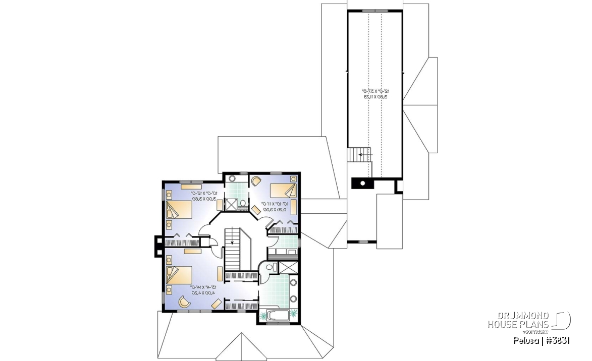 2nd level - Farmhouse style home plan, 9' ceiling, large bonus area, 3-car garage, 3 bedrooms, 9' ceiling on main floor - Pelusa