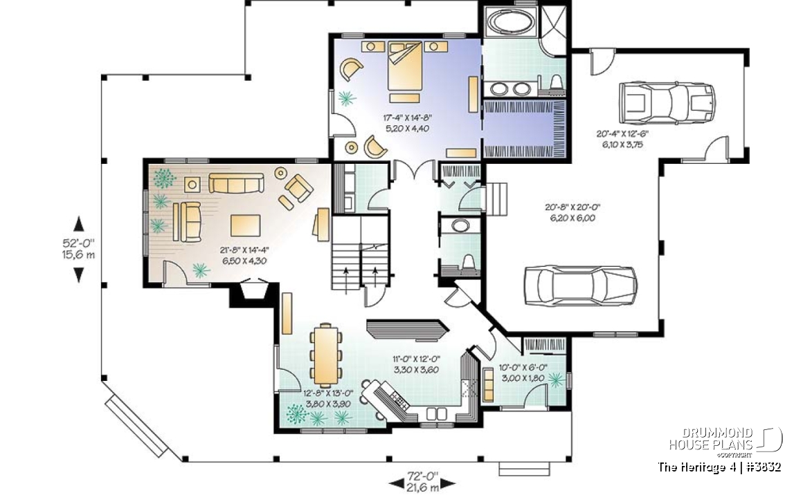 1st level - Beautiful Country Home Plan with 2 Master Suites, Wraparound Terrace, 2 Fireplaces - The Heritage 4