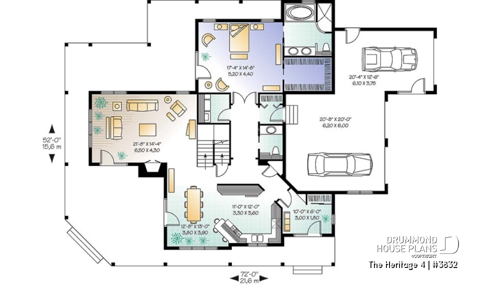 1st level - Beautiful Country Home Plan with 2 Master Suites, Wraparound Terrace, 2 Fireplaces - The Heritage 4