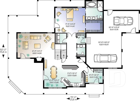 1st level - Beautiful Country Home Plan with 2 Master Suites, Wraparound Terrace, 2 Fireplaces - The Heritage 4