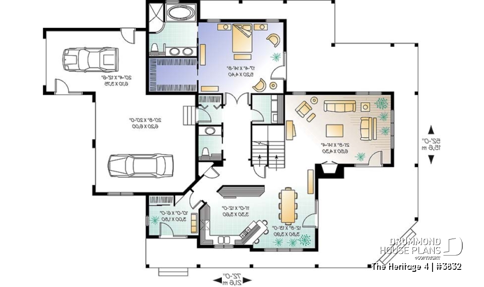 1st level - Beautiful Country Home Plan with 2 Master Suites, Wraparound Terrace, 2 Fireplaces - The Heritage 4
