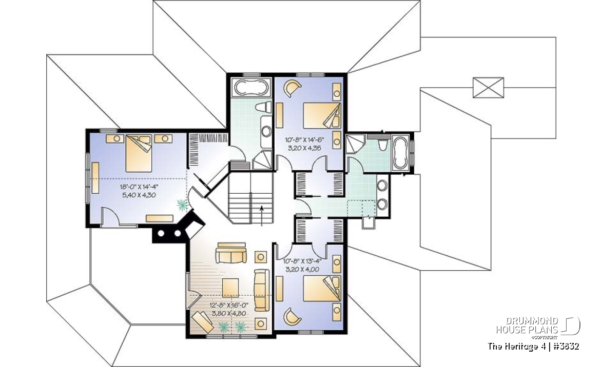 2nd level - Beautiful Country Home Plan with 2 Master Suites, Wraparound Terrace, 2 Fireplaces - The Heritage 4