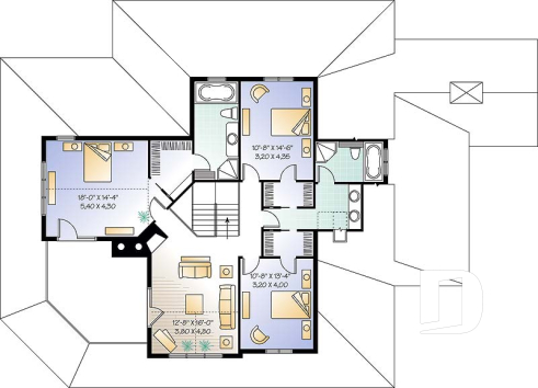 2nd level - Beautiful Country Home Plan with 2 Master Suites, Wraparound Terrace, 2 Fireplaces - The Heritage 4