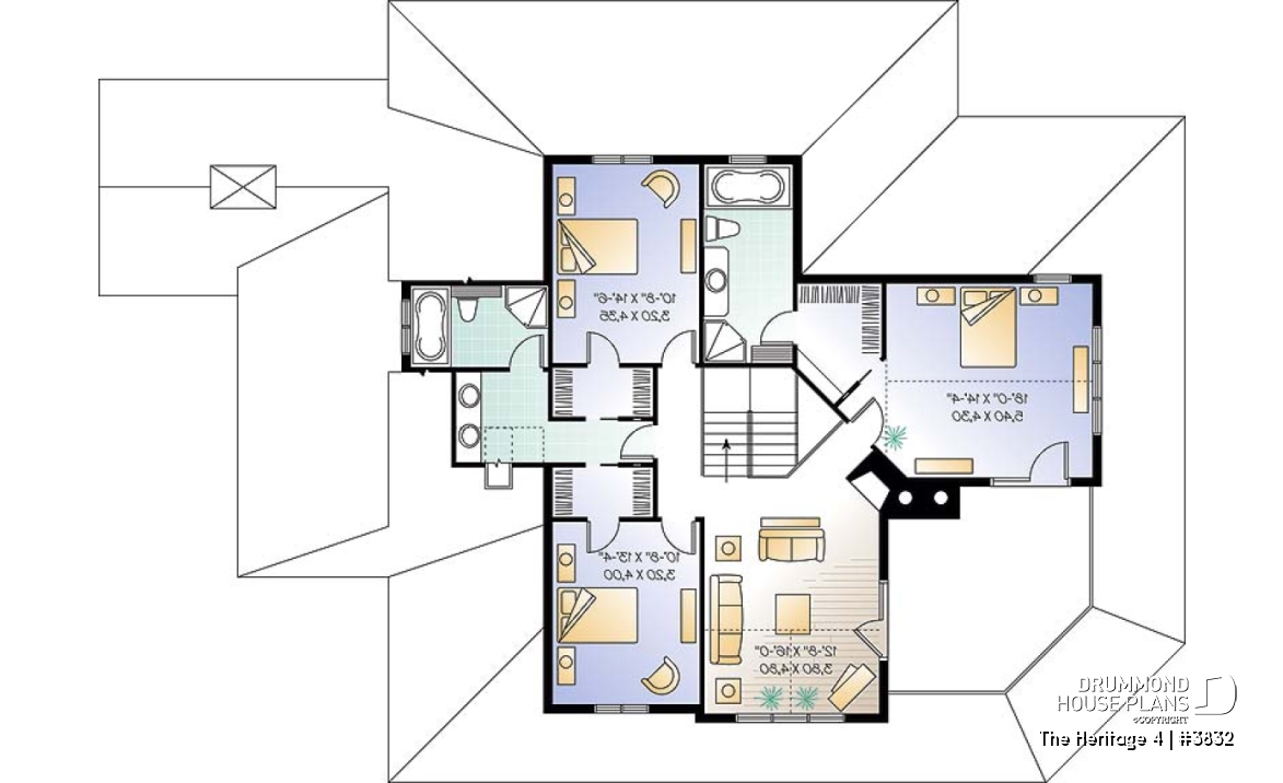 2nd level - Beautiful Country Home Plan with 2 Master Suites, Wraparound Terrace, 2 Fireplaces - The Heritage 4