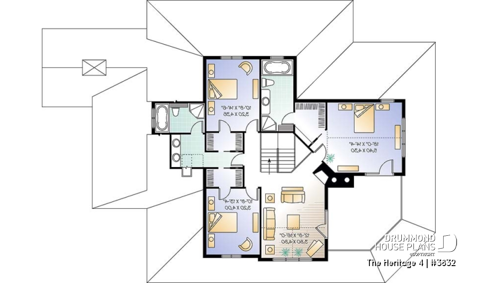 2nd level - Beautiful Country Home Plan with 2 Master Suites, Wraparound Terrace, 2 Fireplaces - The Heritage 4