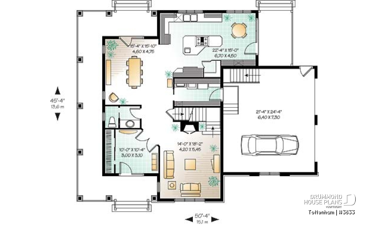 1st level - 3 bedroom 3 bathroom house plan, large master suite, 2-car side-entry garage, large laundry room - Tottenham