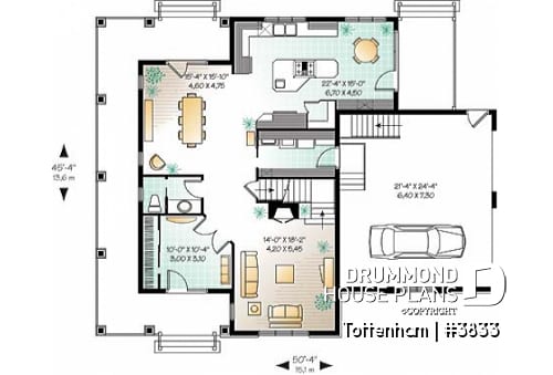 1st level - 3 bedroom 3 bathroom house plan, large master suite, 2-car side-entry garage, large laundry room - Tottenham