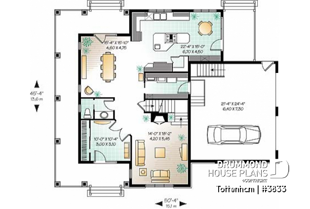1st level - 3 bedroom 3 bathroom house plan, large master suite, 2-car side-entry garage, large laundry room - Tottenham