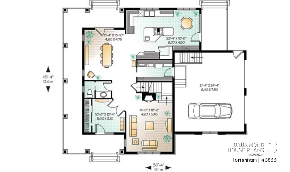 1st level - 3 bedroom 3 bathroom house plan, large master suite, 2-car side-entry garage, large laundry room - Tottenham