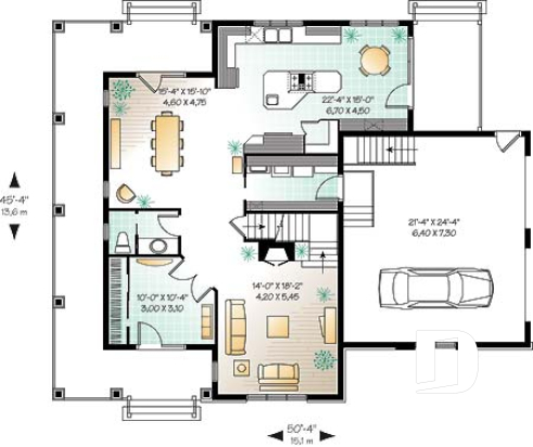 1st level - 3 bedroom 3 bathroom house plan, large master suite, 2-car side-entry garage, large laundry room - Tottenham