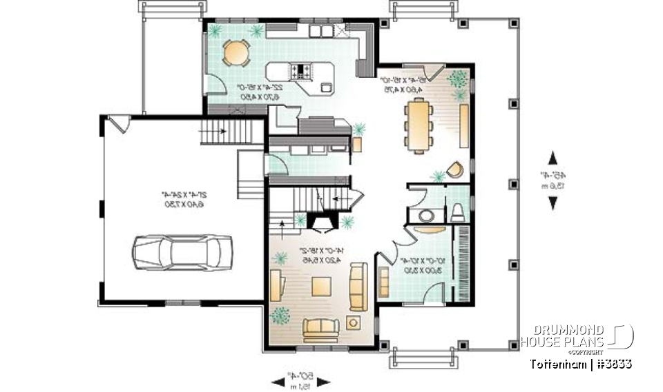 1st level - 3 bedroom 3 bathroom house plan, large master suite, 2-car side-entry garage, large laundry room - Tottenham